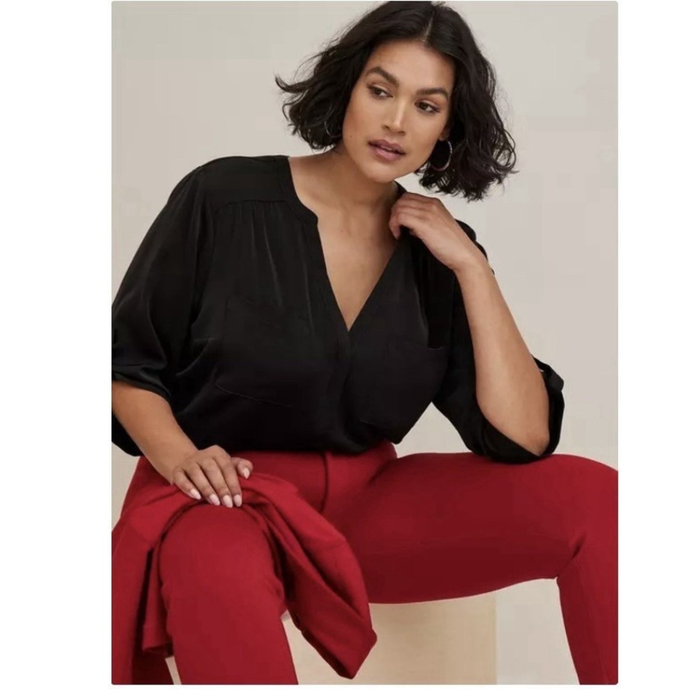 Torrid Harper Black Crepe de Chine Pullover 3/4 Sleeve Blouse Size 2X Office